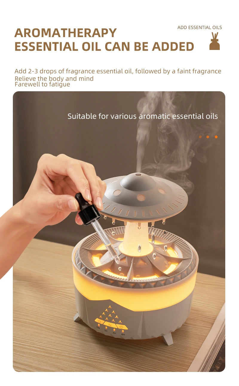 Rain Cloud Humidifier Essential Oil Diffusers Aroma Diffuser Water Flow Speed 7 Color Light  Raindrop Humidifier For Home