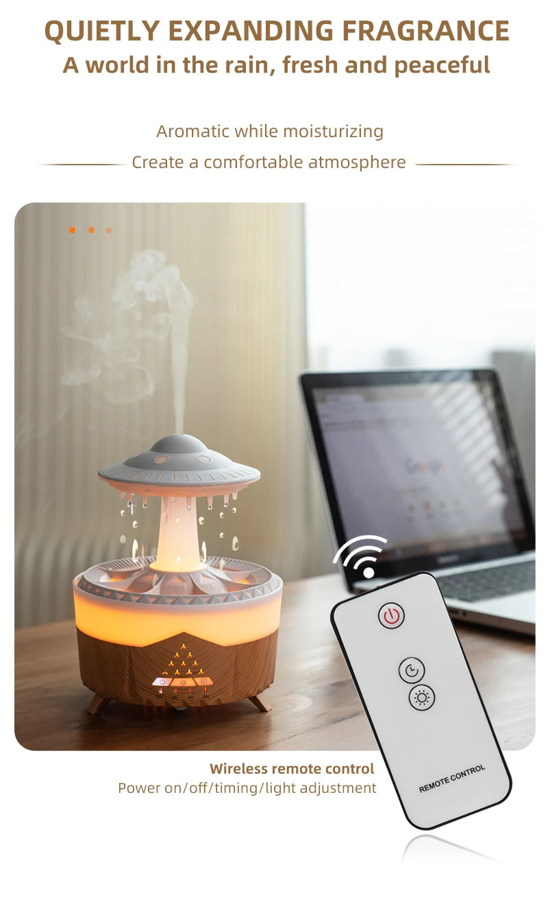 Rain Cloud Humidifier Essential Oil Diffusers Aroma Diffuser Water Flow Speed 7 Color Light  Raindrop Humidifier For Home