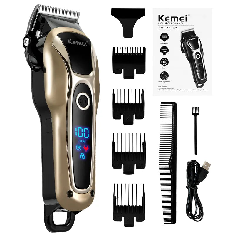 Professional Hair Trimmer Gold Clipper For Men Rechargeable Barber Cordless Hair Cutting T Machine Hair Styling Beard Trimmer