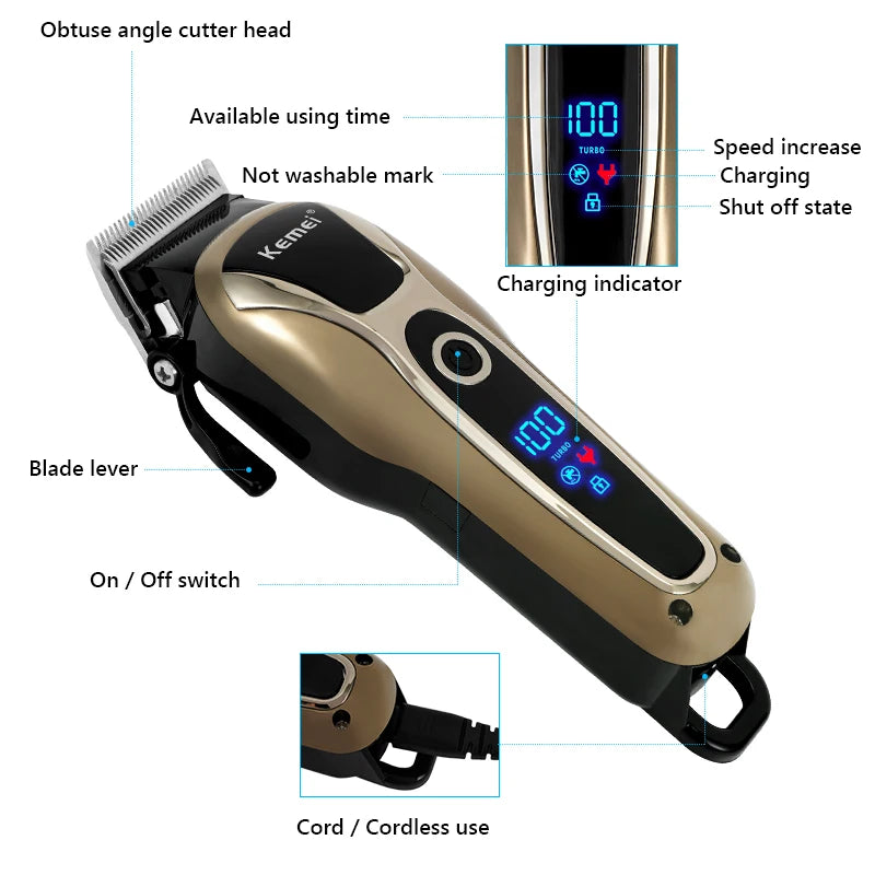 Professional Hair Trimmer Gold Clipper For Men Rechargeable Barber Cordless Hair Cutting T Machine Hair Styling Beard Trimmer